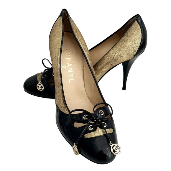 Chanel Black and Gold Women's Heels size 7 - Picture 1 of 5